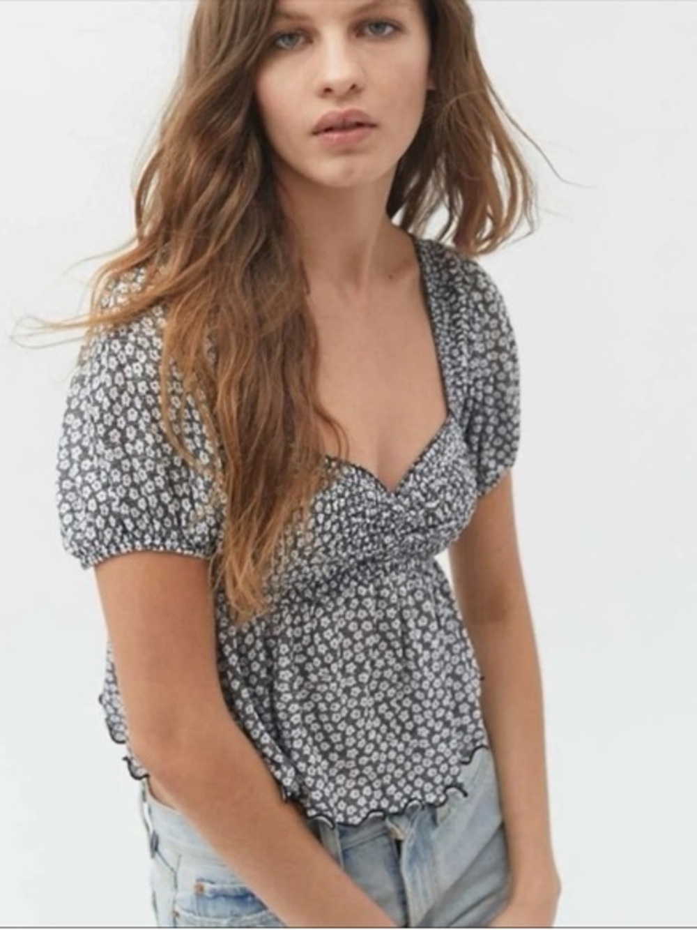Urban Outfitters Black & White floral flowy crop top